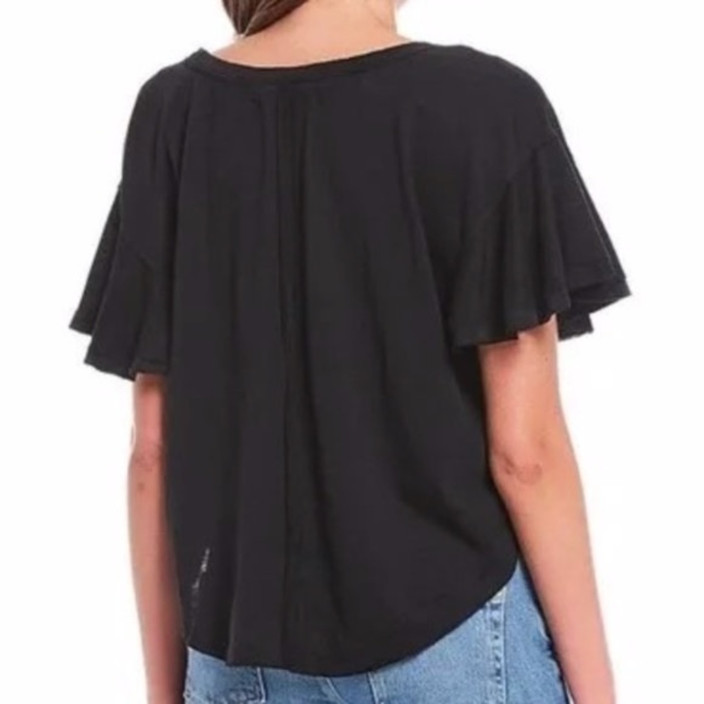 FREE PEOPLE Float On Flutter Sleeve Tee Black NWT Large - Picture 2 of 3